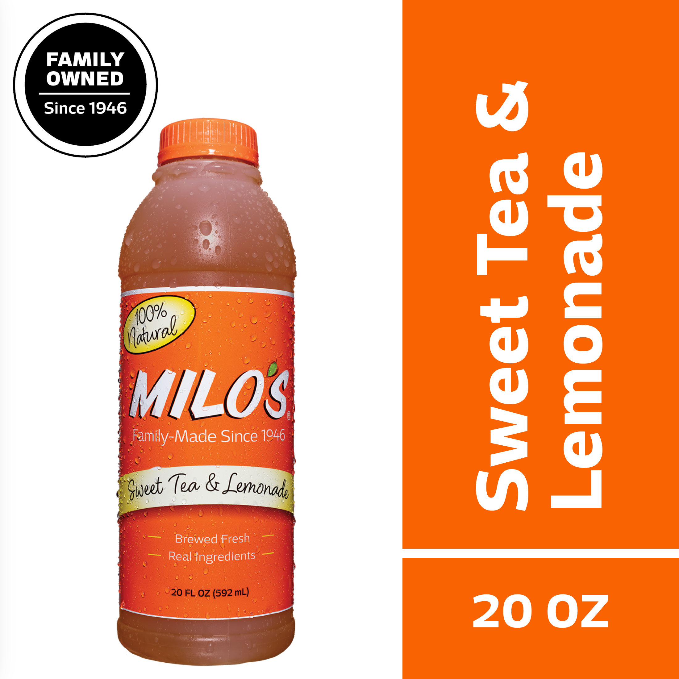Milo's Sweet Iced Tea and Lemonade, Half and Half, 100% Natural, 20 fl oz Bottle