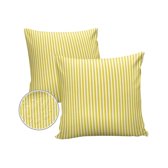 Pack of 2 Outdoor Pillow Covers, Yellow Vertical Stripe Waterproof Square Throw Pillowcase Cushion Decorative Pillow Covers for Couch Patio Tent, 20x20 in