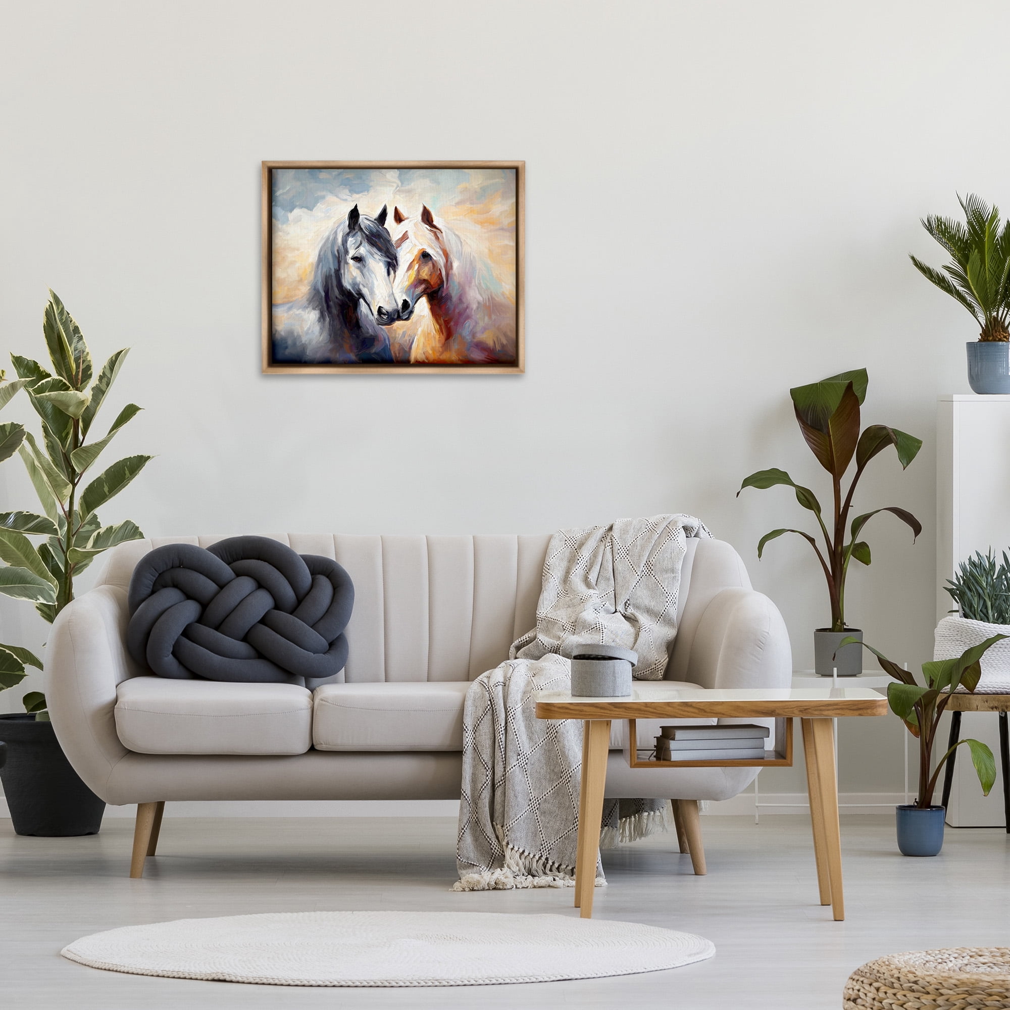 Stupell Industries Horse Pair & Sunrise Animals & Insects Painting Brown Floater Framed Canvas Art Print Wall Art, 31 x 25