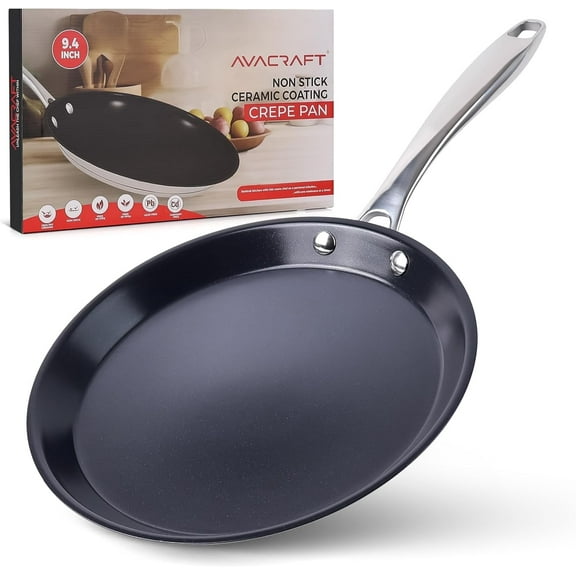 AVACRAFT 10 inch (9.4”) Nonstick Ceramic Coating Stainless Steel Crepe Pan, Tawa, Dosa Tortilla Pan, Compatible with All Stovetops