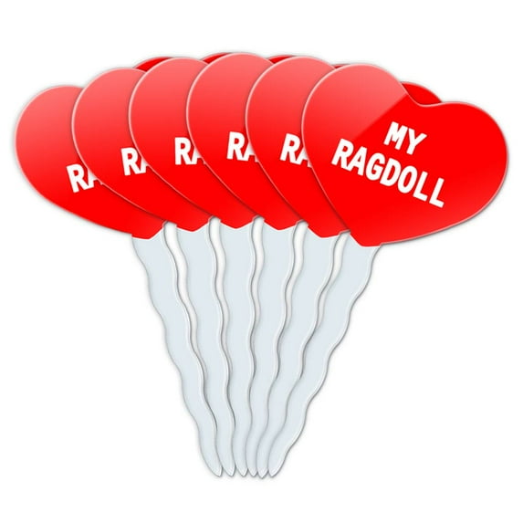Ragdoll Heart Love Cupcake Picks Toppers - Set of 6