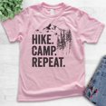 thumbnail image 2 of Kids Hike Camp Repeat T-shirt, Youth Kids Boy Girl T-Shirt, Hike Shirt, Hiking Shirt, Camping Camper Shirt, Light Pink, X-Small, 2 of 4