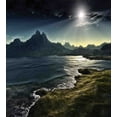 thumbnail image 3 of Fantasy Duvet Cover Set, Image of Dark Surreal Landscape Sunbeams over Ocean Seacoast Cliff Mountain, Decorative 3 Piece Bedding Set with 2 Pillow Shams, Calking Size, Navy Green, by Ambesonne, 3 of 3