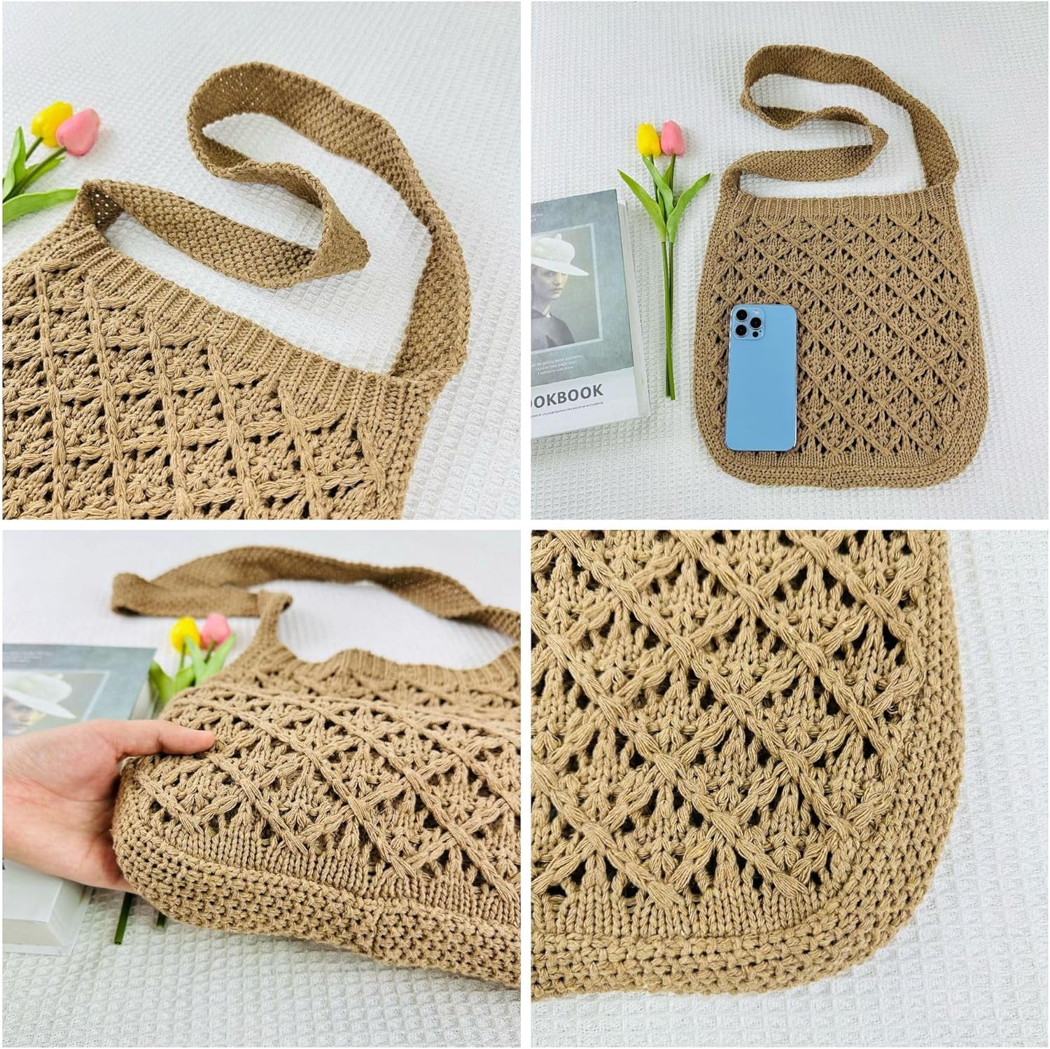 Kukuzhu Crochet Bag Crochet Tote Bag Indie Hobo Bag Cottagecore Aesthetic Tote Bag Crochet Crossbody Bag