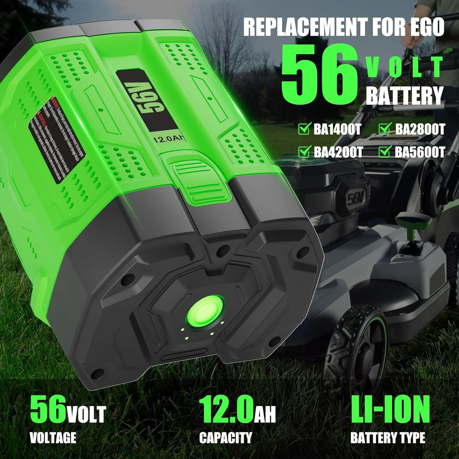 Enermall 56V 12000mAh Replacement Battery for EGO 56V Battery BA2800T Compatible with EGO 56 Volt Battery Tools Lawn Mower Leaf Blower