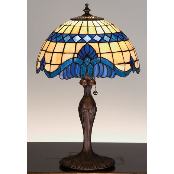 Meyda Tiffany 31201 Baroque - 1 Light Accent Lamp   Mahogany Bronze Finish with Blue/Beige Glass