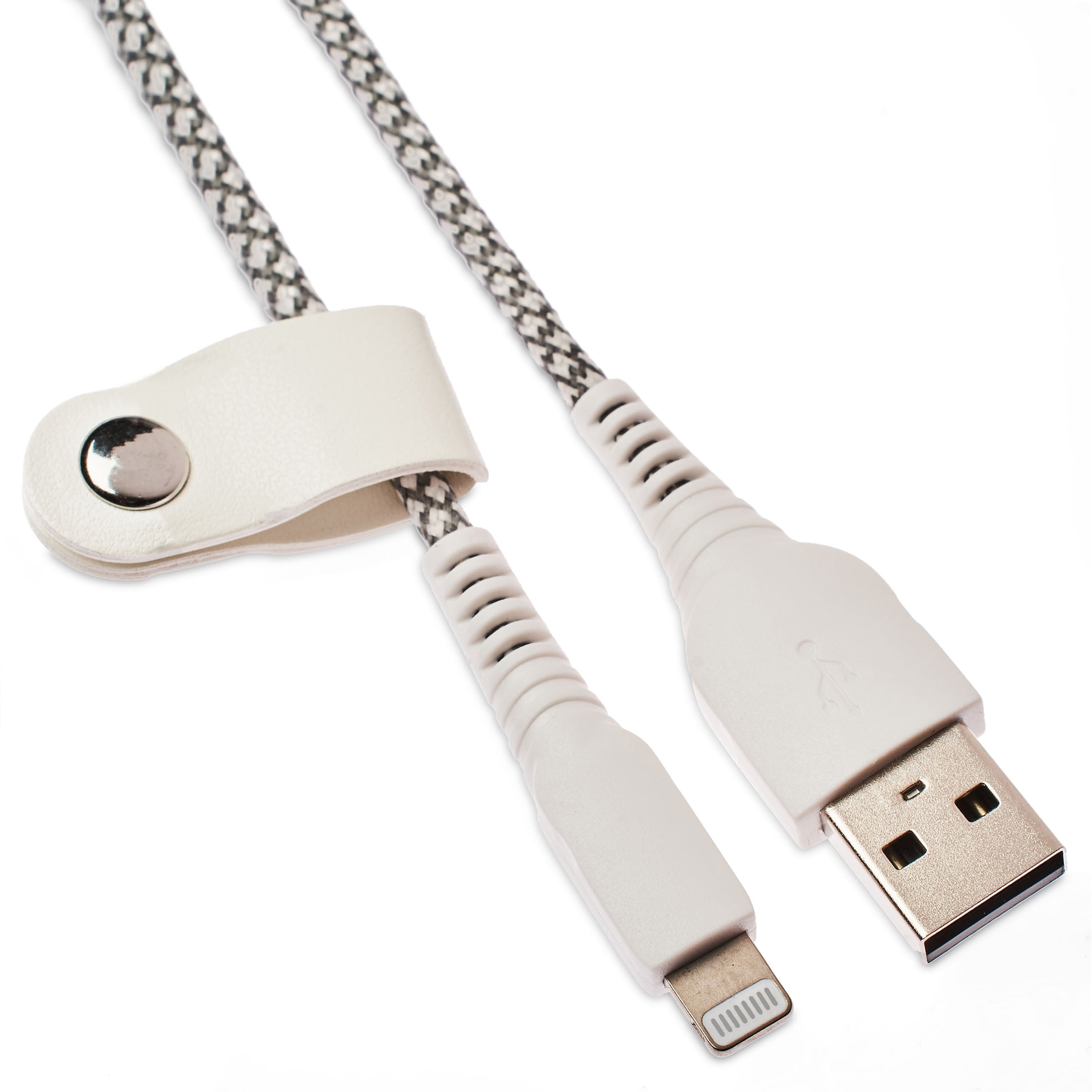 onn 6ft Lightning to USB Braided Charging Cable with Cable Management, MFI Certified, White and Gray - Compatible with iPhone 14/13/12/11/X/XR/XS/8/7/6/5, iPad, Airpods and more