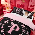 thumbnail image 3 of meiyoeat Pink Bowknot Monogrammed P Bedding,3D Cartoon Pearl Duvet Cover Full For Girl,Pink Reversible,3 Pieces,1 Duvet Cover and 2 Pillowcases, 3 of 6