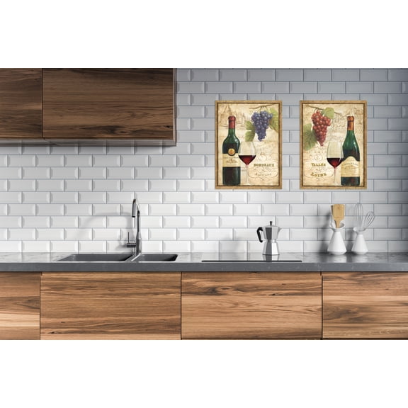 Gango Home Decor Vintage-Style Wine & Vineyard Kitchen Wall Art ; Two Beige 11x14in Unframed Paper Prints