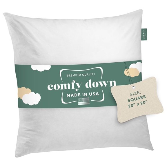 20X20 Decorative Throw Pillow Insert, Down and Fill, 100% Cotton Cover 233 Thread Count, Square Pillow Insert - Made in USA