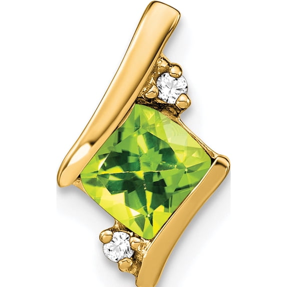 10K Yellow Gold Cushion Peridot And Diamond Chain Slide - Jbsp