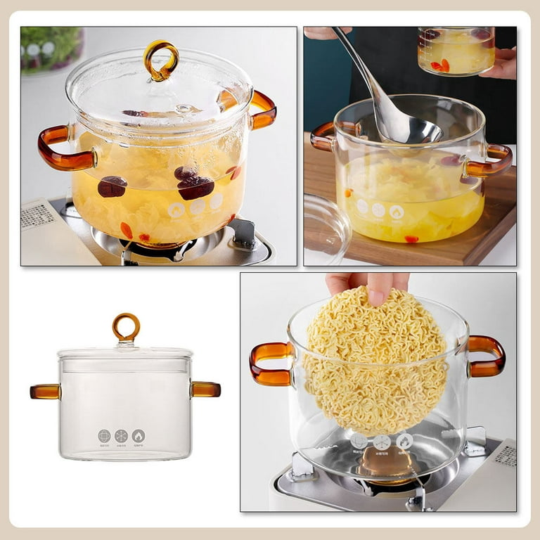Glass Cooking Pot Clear Glass Stockpot with Lid and Double Ear Noodle Cooking Pot Ramen Pot Glass Cookware, Size: 27x18x16CM