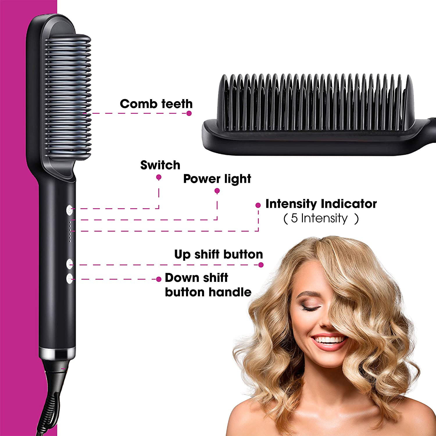 Hair Straightener Brush, Ceramic Hair Straightening Hot Comb, Fast Heating  Up, 5 Adjustable Temp, Anti-Scald, Auto off, Hair Straightener for Home  Travel Salon 