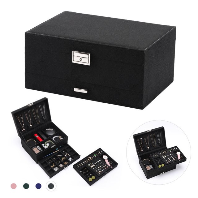 High-grade three-layer velvet jewelry box drawer with large storage capacity