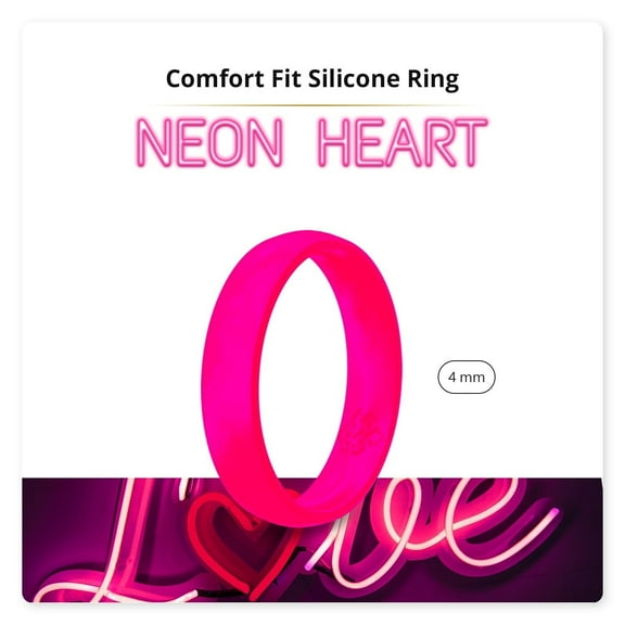 Neon Hot Pink Breathable Silicone Ring 4mm Bandwidth