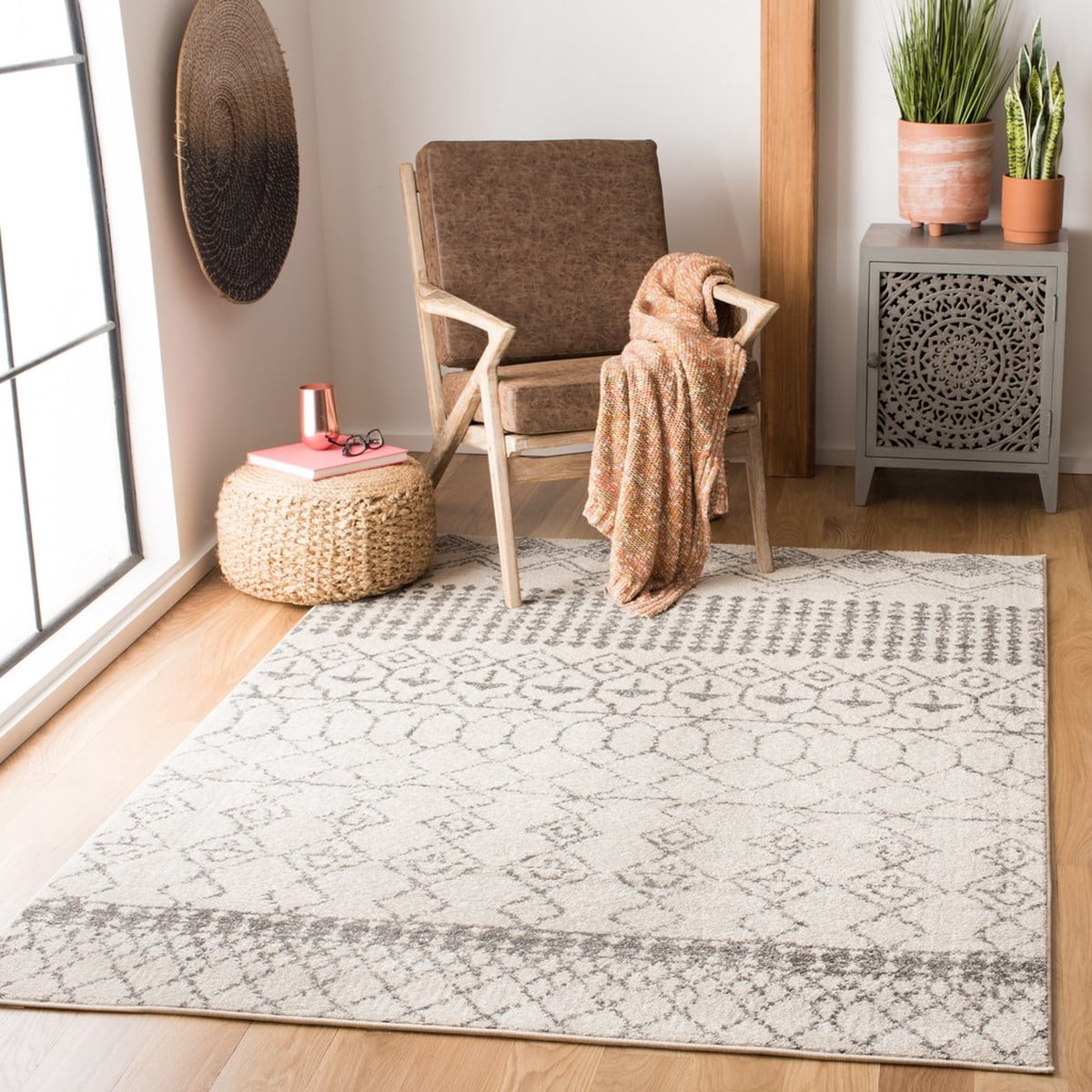 SAFAVIEH Tulum Coriander Moroccan Geometric Area Rug, 10' x 10' Square, Ivory/Grey