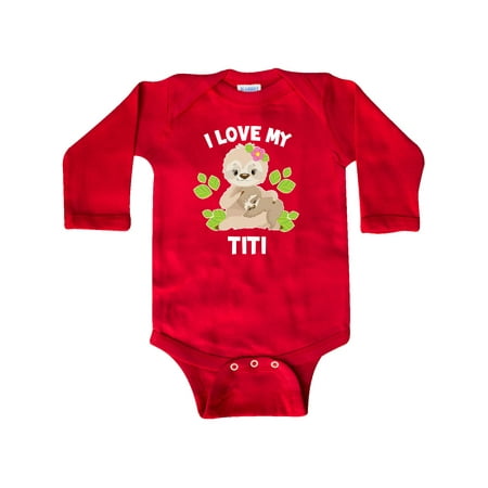 

Inktastic Cute Sloth I Love My Titi with Green Leaves Gift Baby Boy or Baby Girl Long Sleeve Bodysuit