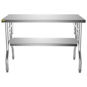 VEVOR Commercial Worktable Workstation 48x30 inch Folding Commercial Prep Table, Double-Shelf Stainless Steel Folding Table, Kitchen Work Table with 772 lbs Load Silver Stainless Steel Kitchen Island