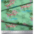 thumbnail image 3 of Soimoi Green Rayon Crepe Fabric Palm Tree, & Flamingo Bird Print Fabric by Yard 46 Inch Wide, 3 of 3