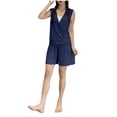 thumbnail image 5 of Blmnix Sexy Pajamas Womens Pajama Sets Plus Size Pajamas Sleepwear Sets Sleepwear Cropped V-Neck Sleeveless Blue Straight-Leg Womens Summer Pajamas,L, 5 of 5