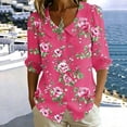 thumbnail image 4 of VBVC Women's Floral Button Down Blouse , Summer Collared Top For Women , Ladies' Lightweight Puff 3/4 Sleeve Tunic Shirt, Hot Pink , S-2XL, 4 of 6