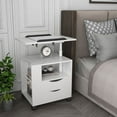 thumbnail image 4 of Height Adjustable Overbed End Table Wooden Nightstand with Swivel Top, Storage Drawers, Wheels and Open Shelf,(White), 4 of 12