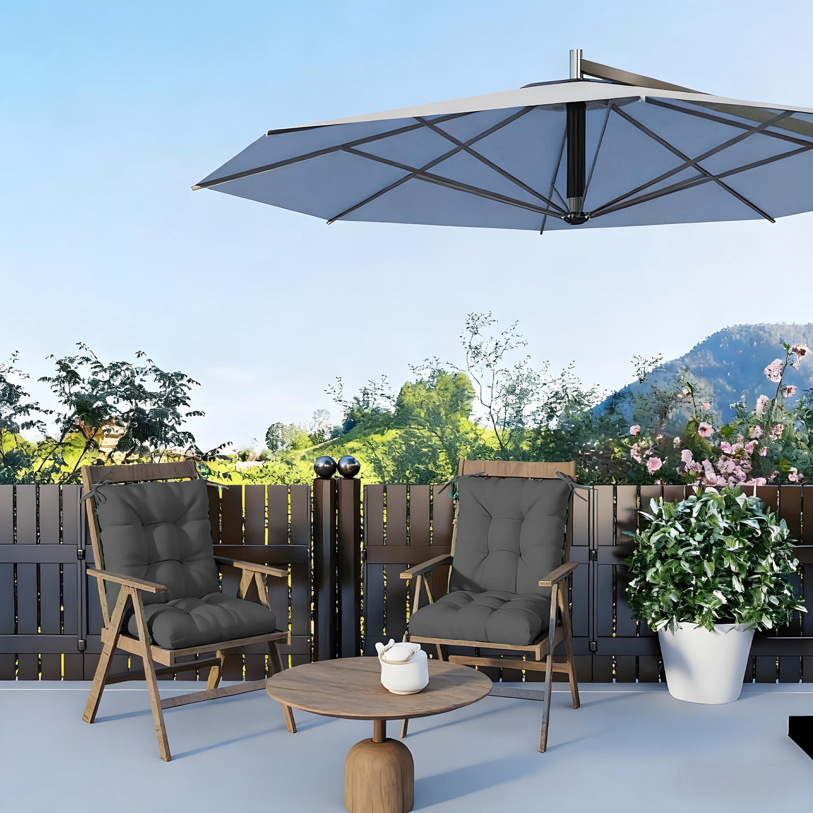 Outdoor High Back Chair Cushions Set of 2, 42"x21"x4" Tufted Waterproof Patio Cushion for Rocking & Dining Chairs, Soft Seat Pad with Ties, Fade-Resistant Indoor Outdoor Use