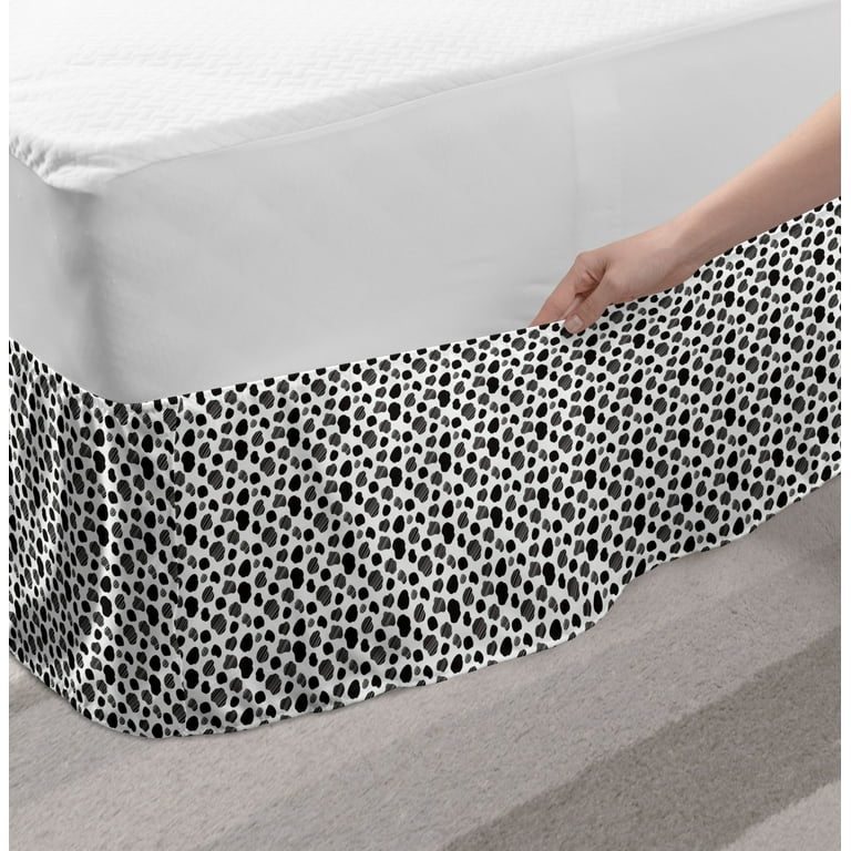 Cow Print Bed Skirt Black and White Striped Dots with Abstract Style Farm Animal Hide Agriculture Elastic Bedskirt Dust Ruffle Wrap Around for