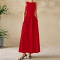 thumbnail image 5 of Htigea Summer Maxi Dresses for Women 2025 Sleeveless Casual Ruched High Waisted Tank Long Sundress Flowy Beach Dress Red,XL, 5 of 9