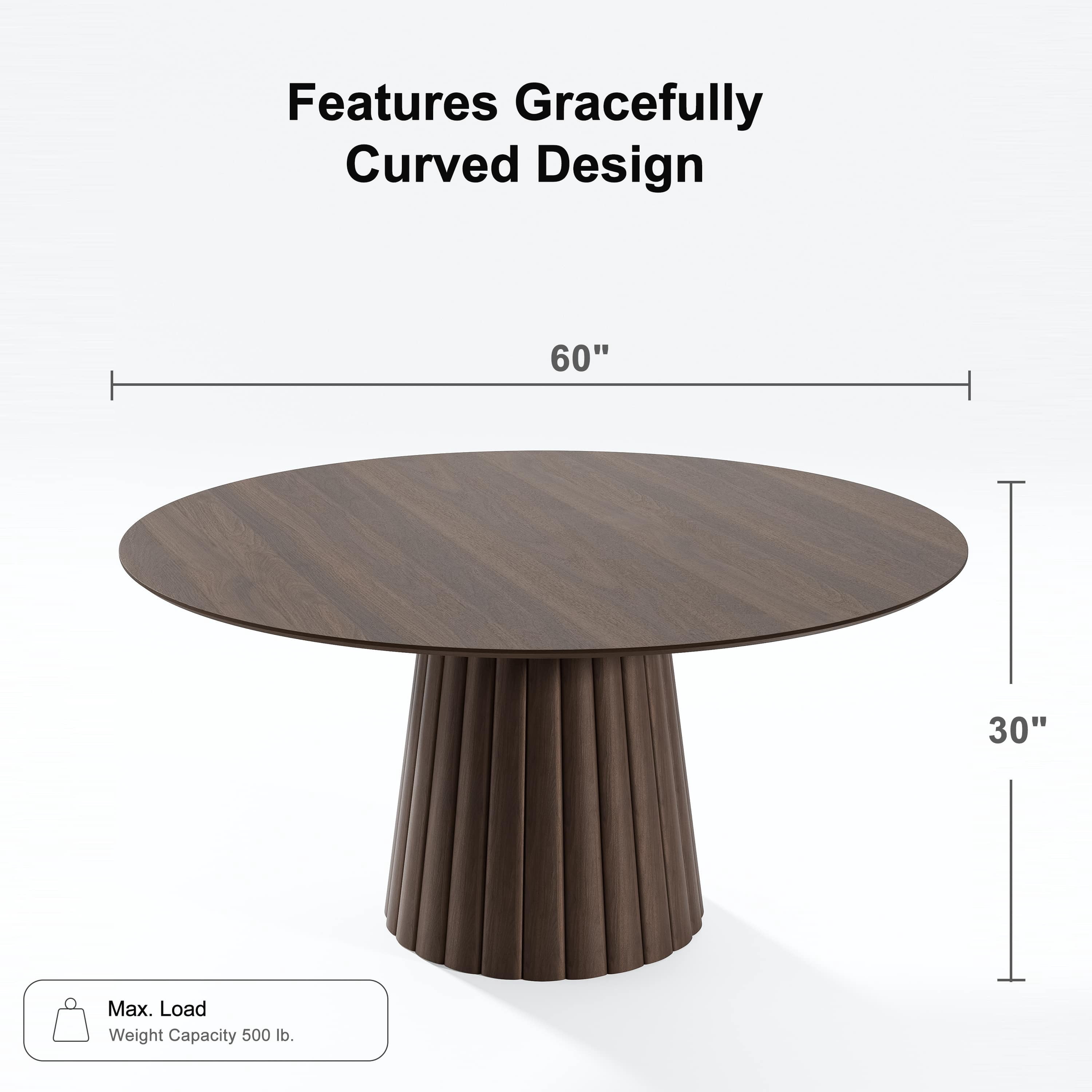 60 in. Soild Wood Walnut Dining Table Round Kitchen Table