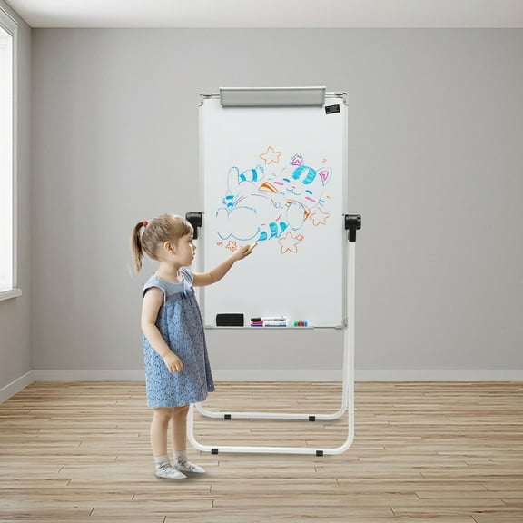 Double-Sided White Board, 24" x 36", Aluminum Frame, Rotatable, Foldable, Magnetic Surface, Complete Set with Markers and Eraser