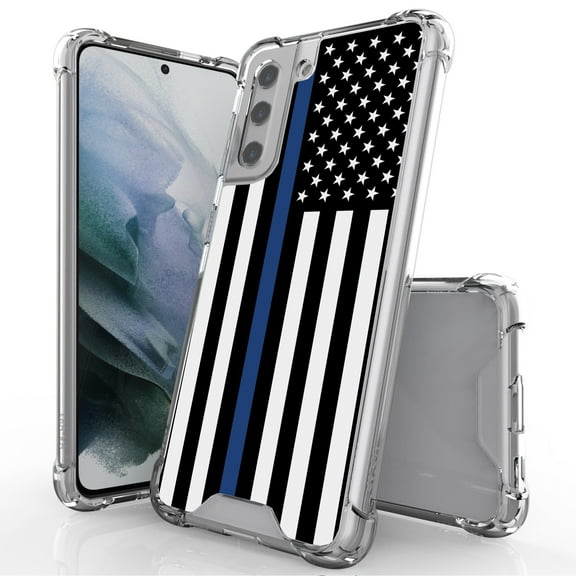 ANJ  Hybrid Slim Hard Back Cover Case Flexible Bumper for Samsung Galaxy S21 - Blue Thin Line