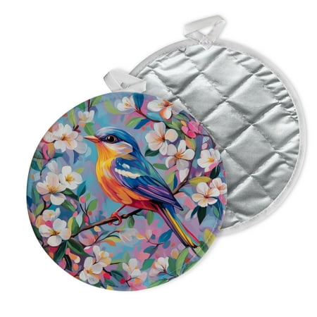 

2 PCS Pot Holders for Kitchen Potholders Sets with Hook for Oven Cooking Baking Gorgeous Bird Perched On Blossoming Branch