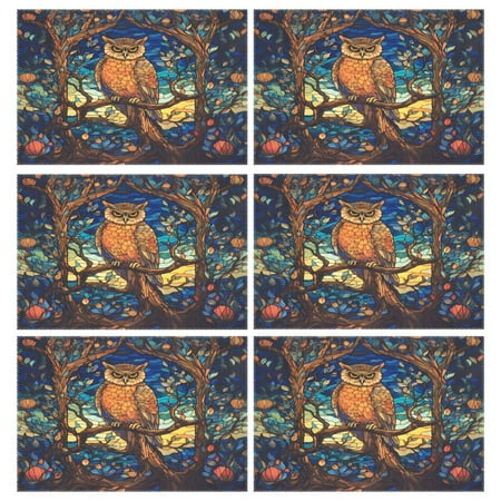 

Ryvnso Placemats Set of 6 Owl on Branch Dining Mats Heat-Resistant Non-Slip Washable Table Mat