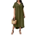 thumbnail image 2 of Women's Spring/Summer Casual V Neck Solid Color Loose Fit Plus Size Dress Womens plus Size Dinner Dresses Skater Dresses for Women plus Sizes Short plus Size Dress 2x Dress for Women plus Size plus, 2 of 5