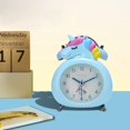 thumbnail image 2 of Reloj despertador analógico con diseño de unicornio rosa, reloj despertador para niños, silencioso por la mañana, doble campana, reloj de mesa silencioso con luz nocturna (azul) ER, 2 of 5