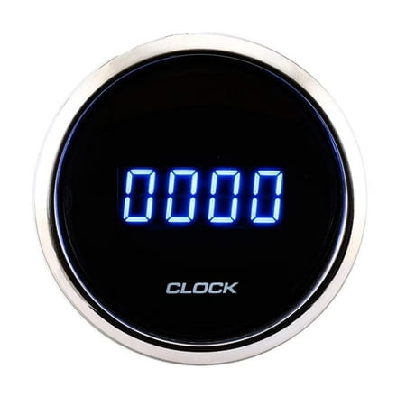 MOTOR METER RACING MGS Series 52mm 2-1/16"" Digital Clock Gauge 0~24 Hour Format Black Dial Blue LED Display 12/24 Volt Waterproof