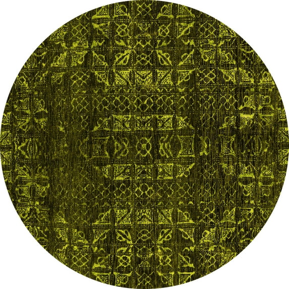 Ahgly Company Indoor Round Abstract Yellow Modern Area Rugs, 3' Round