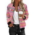 thumbnail image 3 of JURANMO Women's Bomber Jackets with Pockets Fall Winter Long Sleeve Stand Collar Flight Jacket Vintage Floral Print Casual Coat Pink L Deal of The Day Clearance, 3 of 6