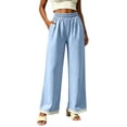 thumbnail image 5 of YuXingFu Womens Linen Pants Women Petite Relaxed Palazzo - Cargo Pocket Summer Blue S, 5 of 7