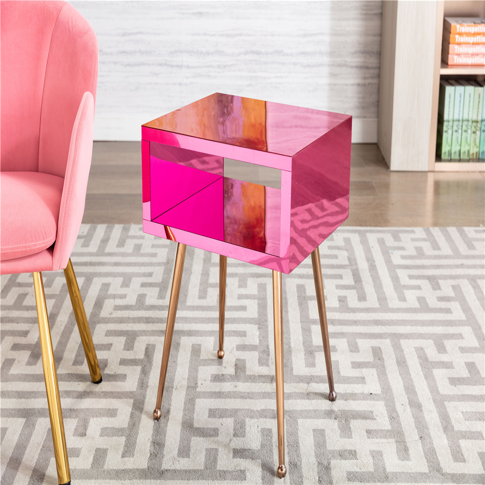 Mirrored End Table, Henf Mirrored Nightstand Bedside Table for Bedroom Living Room, Stainless