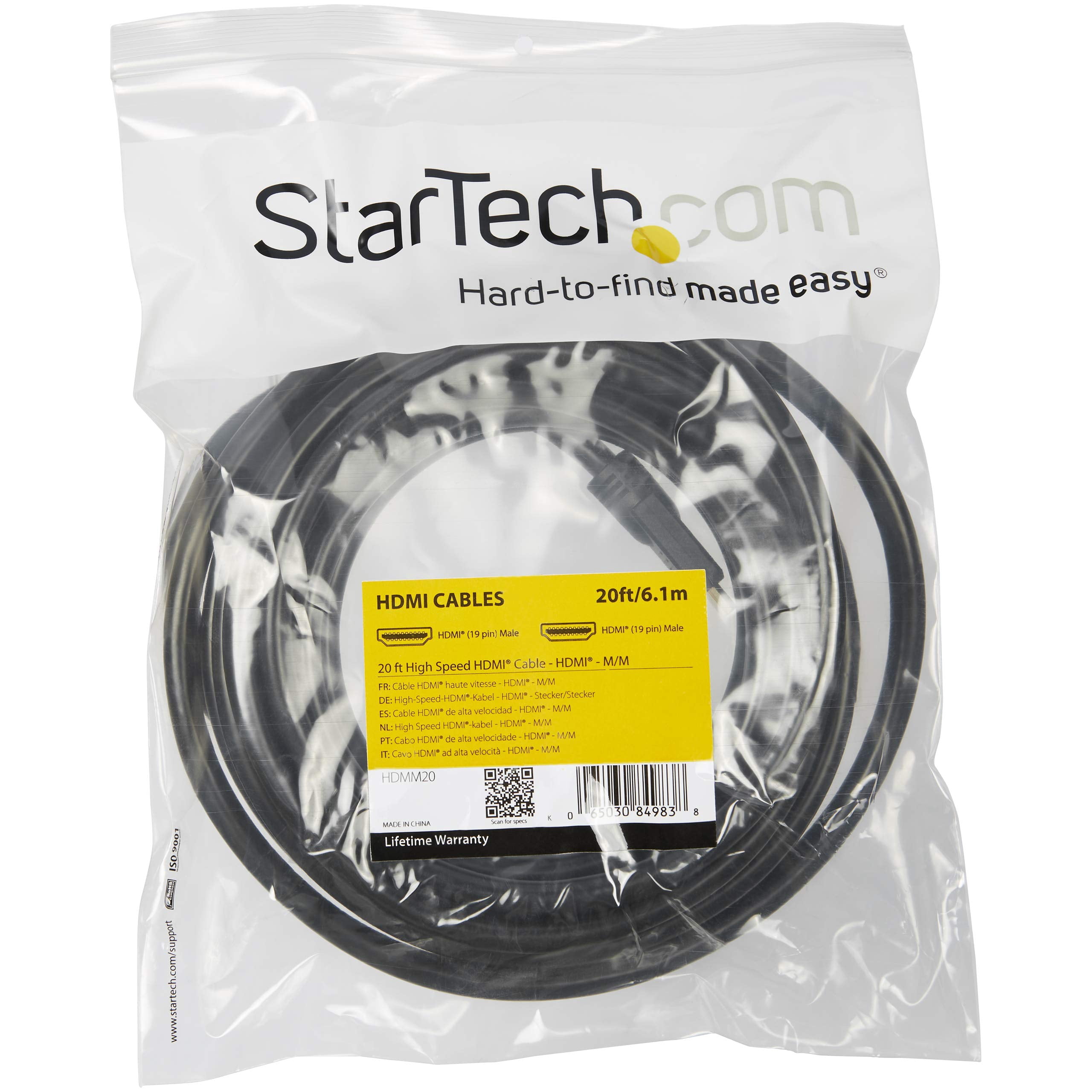 StarTech.com 20 ft HDMI Cable - Ultra HD 4K x 2K HDMI Cord - M / M - High Speed HDMI to HDMI Cable for a Laptop / Computer / TV (HDMM20)