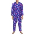 Adobk blue Skull purple flower1 Print Mens Pajamas Set Long Sleeve Soft