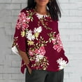 thumbnail image 2 of Cotton Linen 3/4 Sleeve Summer Tops for Women Casual Loose Three Quarter Sleeve Solid Printed Tunic T Shirt Plus Size Blouse, 2 of 5