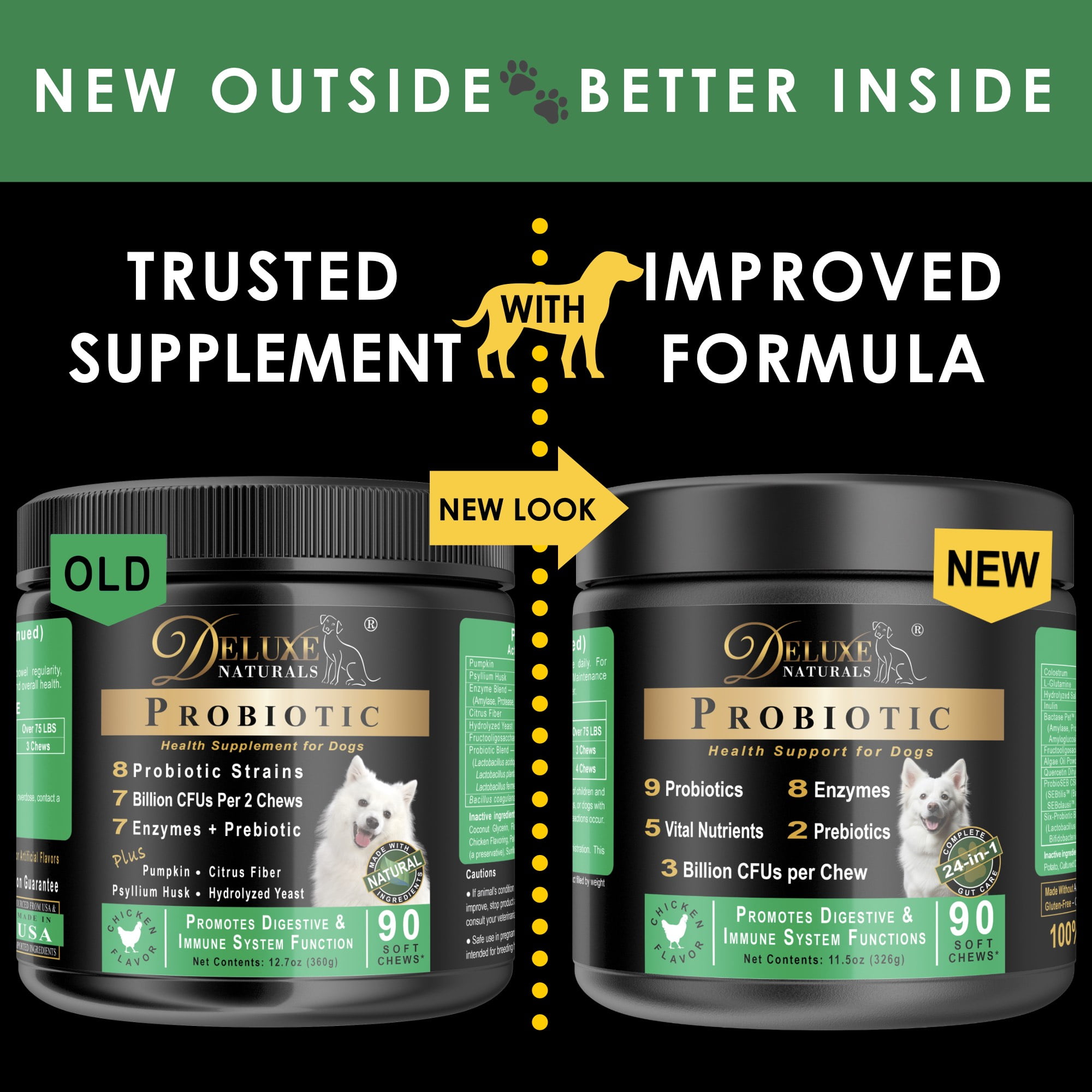 Deluxe Naturals Probiotic Soft Chews for Dogs – 180 Count (2 x 90ct) – Digestive & Immune Support with 9 Probiotics, 8 Enzymes, 2 Prebiotics & 5 Vital Nutrients – Chicken Flavor
