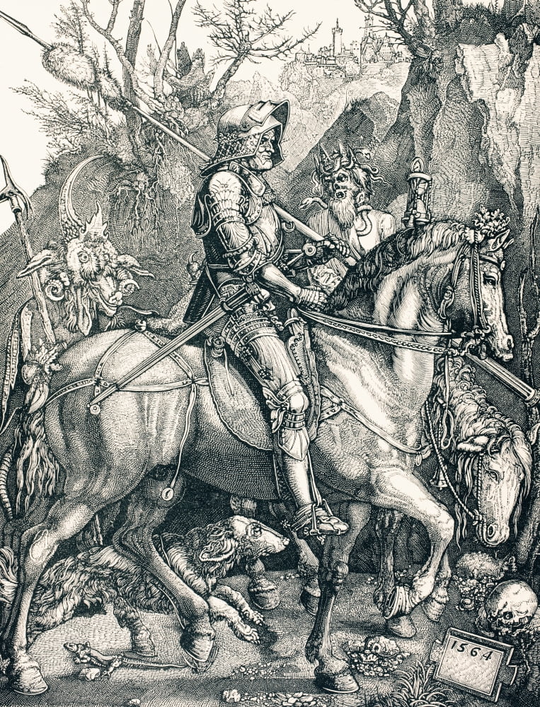The Knight Of Death Sin And Death Accompany Him Personified By His Footman And Squire After The Original Engraving Of Albert Durer Dated 1513 From Military And Religious Life In The Middle Ages By Pau