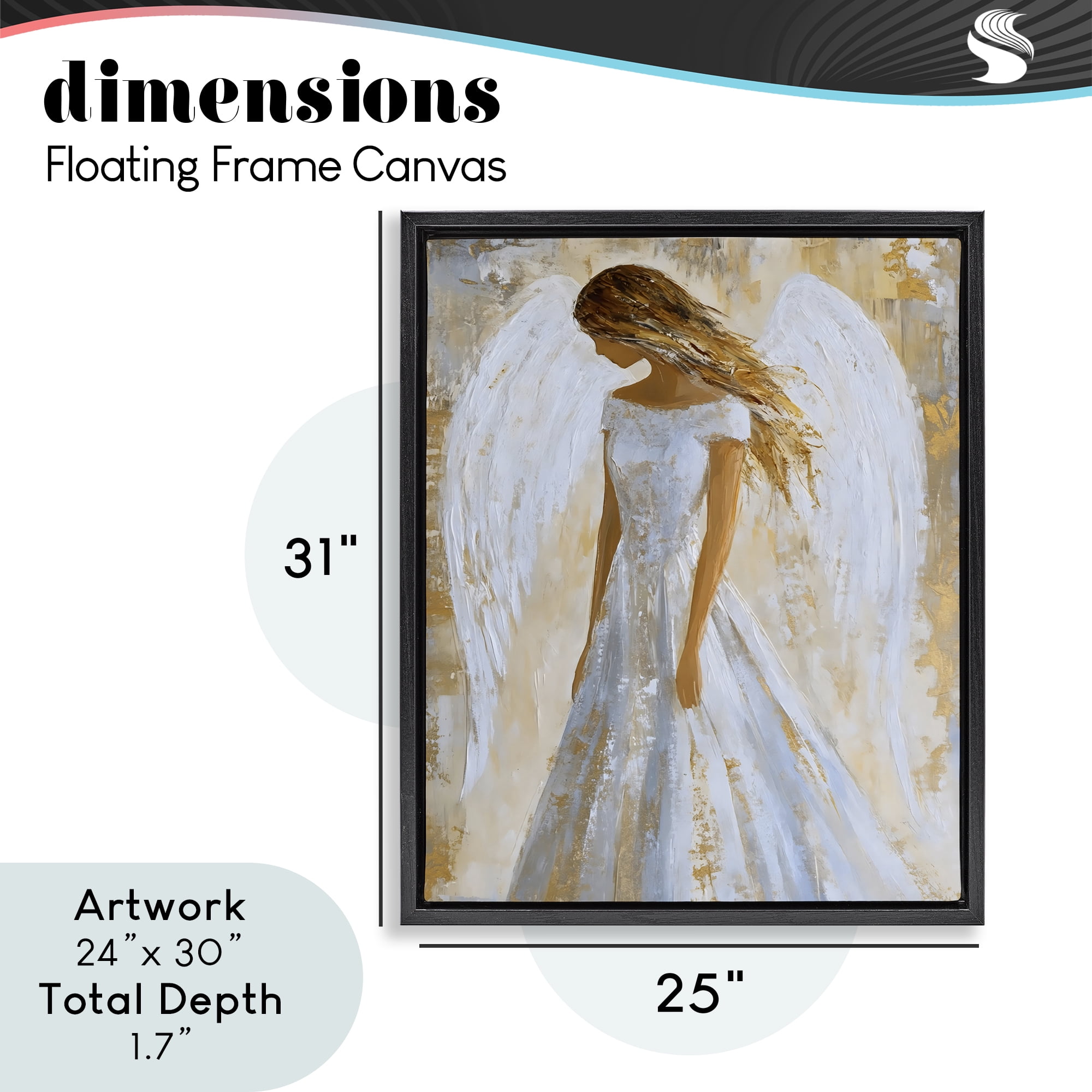 Holy Angel In White Black Framed Floater Canvas Wall Art, design by Franklyn Gregory