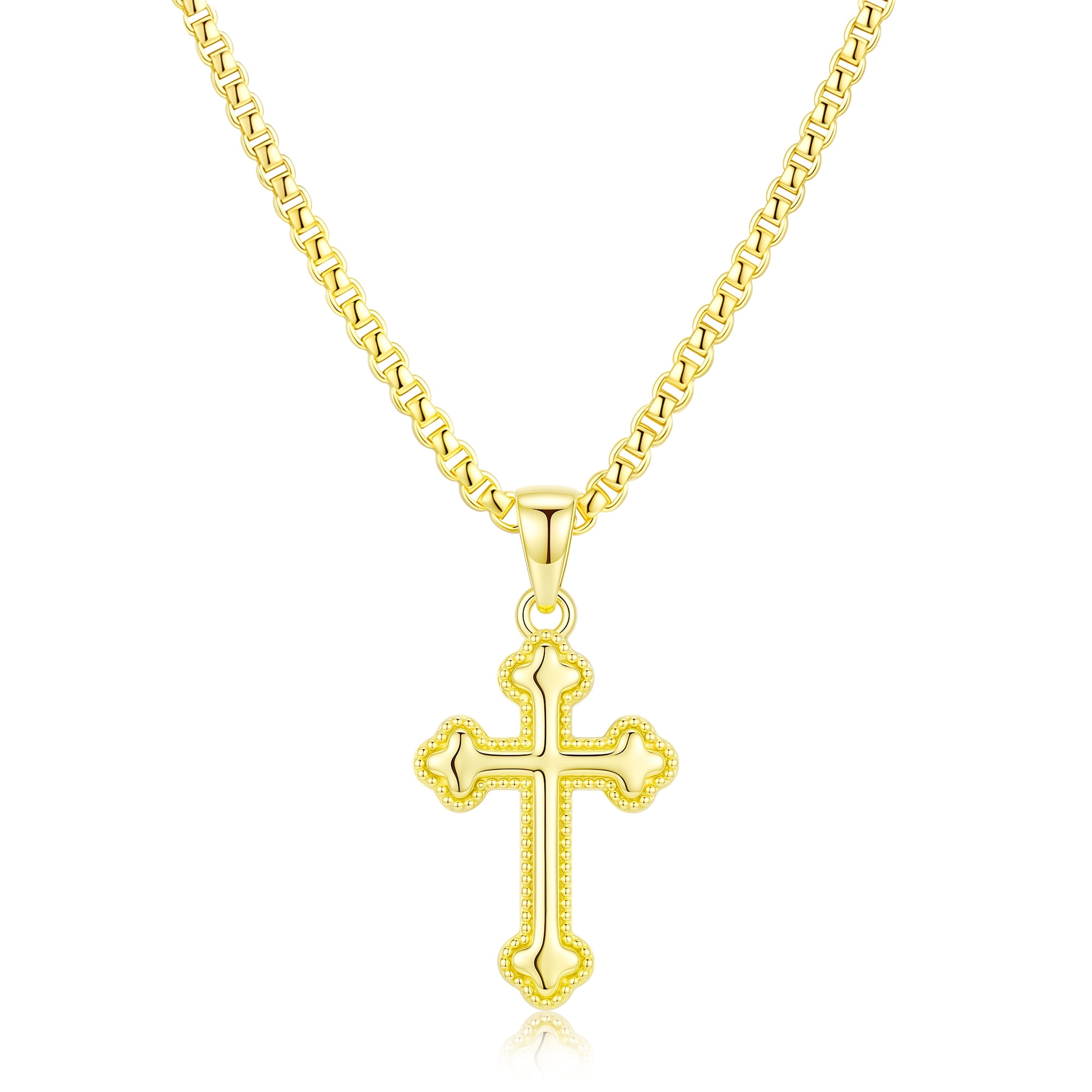 APSVO 18K Gold Plated Cross Necklaces for Women Cross Pendant Chain Catholic Religious Christian First Communion Birthday Easter Basket Stuffers Jewelry Gifts Adults Age Ideas