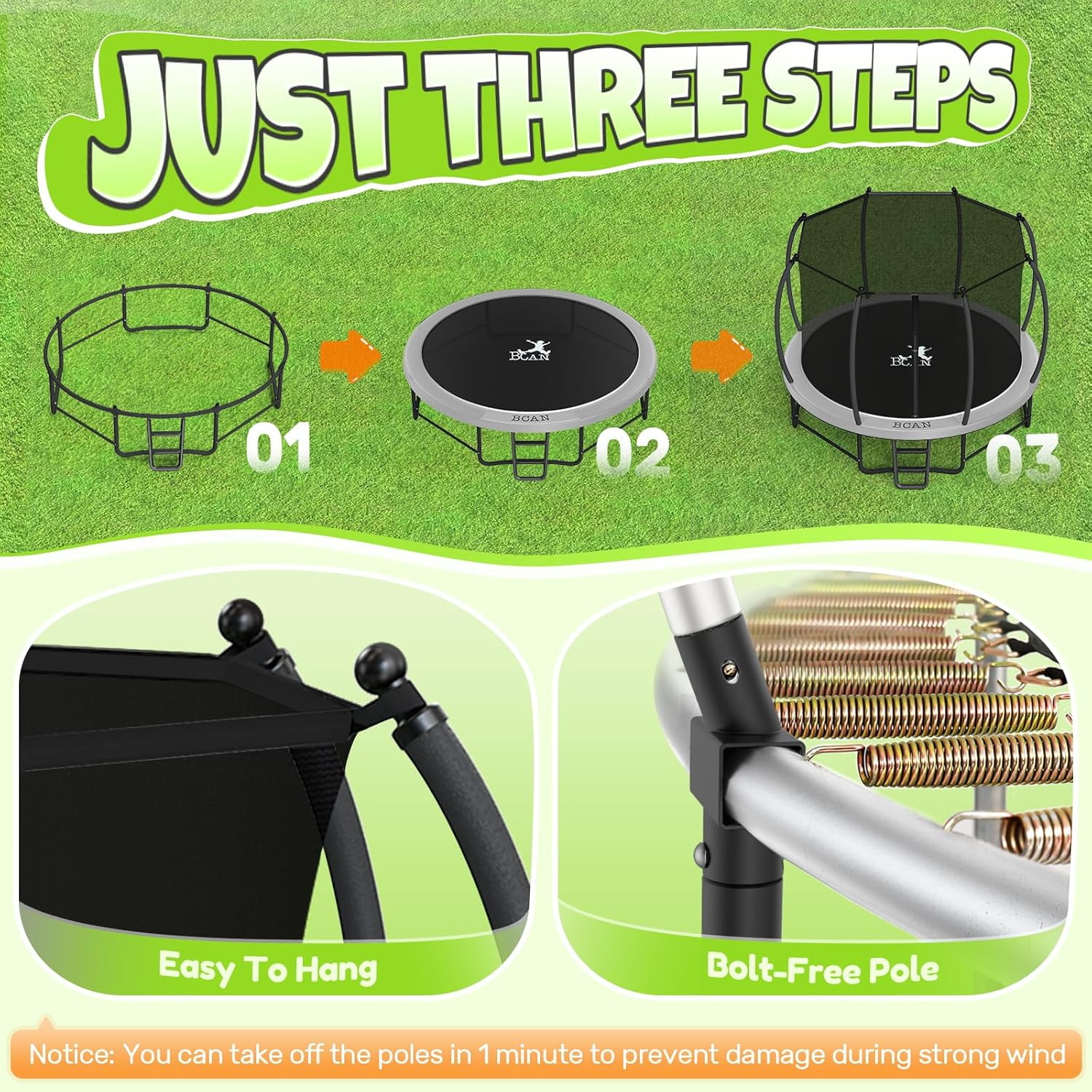 BCAN 16FT Recreational Trampoline with Enclosure for Kids Adults, Outdoor Trampolines with Ladder for Kids