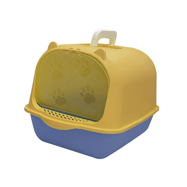 lionlar Toilette pour Chat Fermée Portable Détachable Bac à Litière Facile à Nettoyer Réutilisable Jaune Bleu